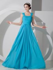 Wide Straps Square Neck Long Best Deals Azure Blue Prom Dress