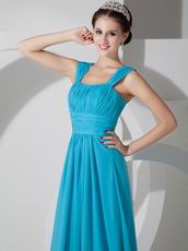 Wide Straps Square Neck Long Best Deals Azure Blue Prom Dress