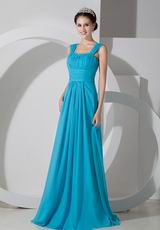 Wide Straps Square Neck Long Best Deals Azure Blue Prom Dress