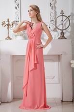 Inexpensive V-Neck Watermelon Wedding Party Prom Dress