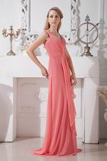 Inexpensive V-Neck Watermelon Wedding Party Prom Dress