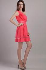 A-line One Shoulder Skirt Designer Coral Red Short Prom Dress