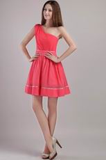 A-line One Shoulder Skirt Designer Coral Red Short Prom Dress