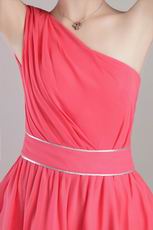 A-line One Shoulder Skirt Designer Coral Red Short Prom Dress