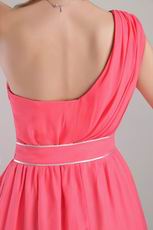 A-line One Shoulder Skirt Designer Coral Red Short Prom Dress