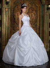 Halter Floor Length Picks-up Skirt White Quinceanera Dress