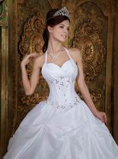 Halter Floor Length Picks-up Skirt White Quinceanera Dress