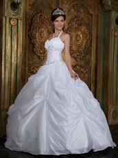 Halter Floor Length Picks-up Skirt White Quinceanera Dress