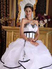 Cheap Strapless White La Quinceanera Dress With Black Bordure