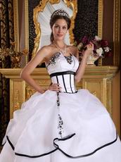 Cheap Strapless White La Quinceanera Dress With Black Bordure