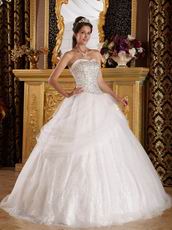 Flaring Sweetheart Sequined Fabric White Quinceanera Dress