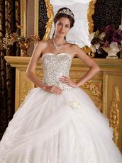 Flaring Sweetheart Sequined Fabric White Quinceanera Dress