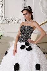 Black Sequin Fabric Rolled Fabric Flowers Skirt Quinceanera Dress