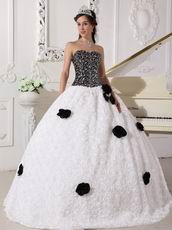 Black Sequin Fabric Rolled Fabric Flowers Skirt Quinceanera Dress