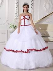 Wine Red Details Dama Quinceanera Dress In White