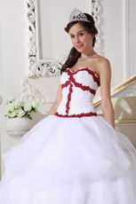 Wine Red Details Dama Quinceanera Dress In White