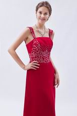 Inexpensive Square Embroidery Wine Red Evening Dress