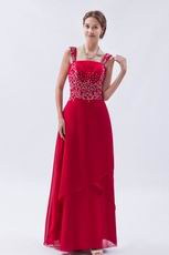 Inexpensive Square Embroidery Wine Red Evening Dress