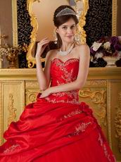 Dark Red Applique Emberllish Quinceanera Dress Custom Made