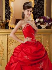 Dark Red Applique Emberllish Quinceanera Dress Custom Made