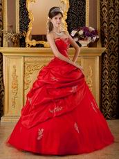 Dark Red Applique Emberllish Quinceanera Dress Custom Made