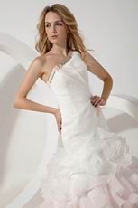 One Shoulder Fading Color Mermaid Layers Ruffles Wedding Dress