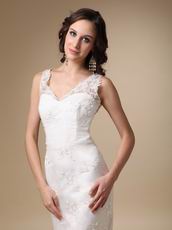 Beautiful V-neck Custom Made Lace Wedding Dress Slender