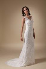 Beautiful V-neck Custom Made Lace Wedding Dress Slender