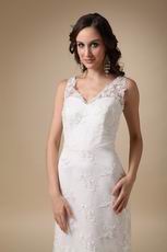 Beautiful V-neck Custom Made Lace Wedding Dress Slender