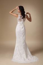 Beautiful V-neck Custom Made Lace Wedding Dress Slender