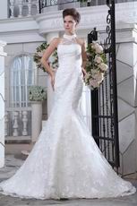 Ivory Lace Wedding Dress With Halter Mermaid Fishtail Skirt