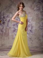 Top Designer 2014 Yellow Dress With One Shoulder Long Skirt