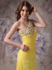 Top Designer 2014 Yellow Dress With One Shoulder Long Skirt