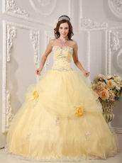 Yellow Quinceanera Handmade Dress With Appliqued Bottom