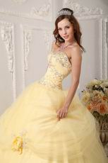 Yellow Quinceanera Handmade Dress With Appliqued Bottom