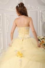 Yellow Quinceanera Handmade Dress With Appliqued Bottom