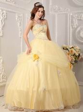 Yellow Quinceanera Handmade Dress With Appliqued Bottom