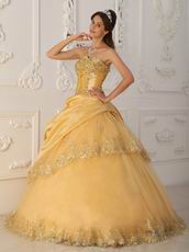 Gold Princess Women Quinceanera Dress With Appliqued Edge Of Skirt