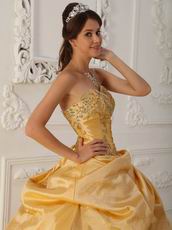 Gold Princess Women Quinceanera Dress With Appliqued Edge Of Skirt