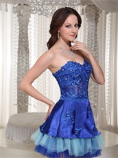 Stylish Royal Blue and Sky Blue 3 Layers Prom Dress Lucid Basque Waist