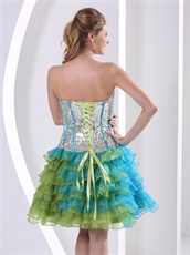 Brand New Green And Aqua MultiLayer Cocktail Dress Sequin Bodice