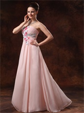 Blush Pink Chiffon Sweetheart Prom / Pagent Dress With Colorful Flowers