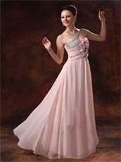 Blush Pink Chiffon Sweetheart Prom / Pagent Dress With Colorful Flowers