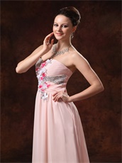 Blush Pink Chiffon Sweetheart Prom / Pagent Dress With Colorful Flowers