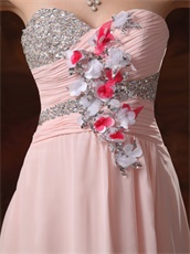 Blush Pink Chiffon Sweetheart Prom / Pagent Dress With Colorful Flowers