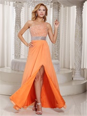 One Shoulder Bright Orange Sunshine Day Wear Dancing Dress High Slit