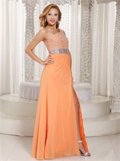 One Shoulder Bright Orange Sunshine Day Wear Dancing Dress High Slit