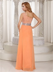 One Shoulder Bright Orange Sunshine Day Wear Dancing Dress High Slit