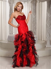 Amazing Sheath Black and Red Organza Ruffles Prom Gowns Decent