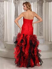 Amazing Sheath Black and Red Organza Ruffles Prom Gowns Decent